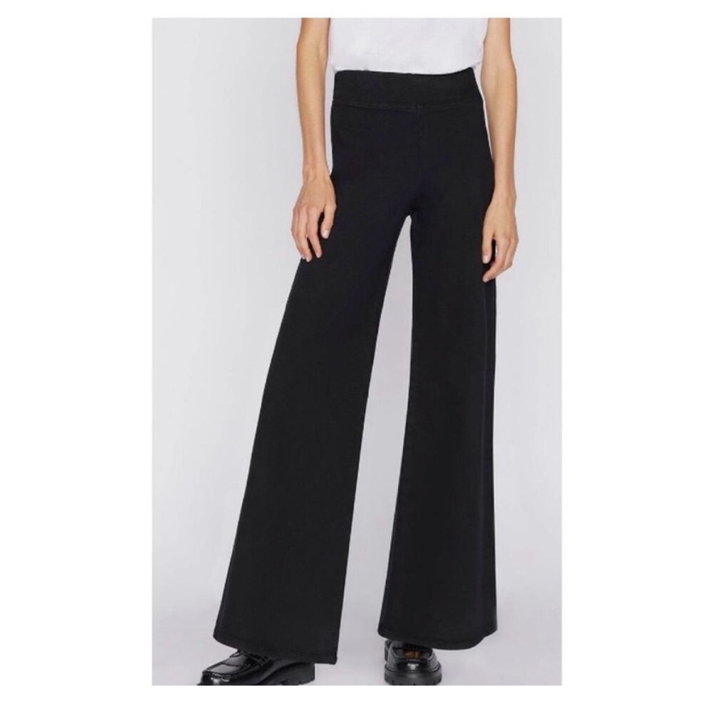 FRAME The Jetset High Rise Flare Jeans Sheen Noir Stretchy Designer Jean Size 2